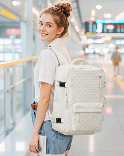 WONHOX Travel Vacuum Storage Backpack with Air Pump Vacuum Seal Compression Space Saver Bags Clothing Vacpack 18x14x8 inches Travel Bag Carry on Personal item Laptop Work Backpacks Women Men Beige - color: A5-beige-(with Air Pump)