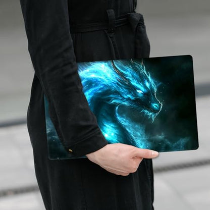 Laptop Skin Sticker Decal 12" 13" 13.3" 14" 15" 15.6",Waterproof Scratch Resistant Vinyl,Reusable Easy to Apply,for MacBook HP Dell Notebooks Netbooks Laptop,2 Wrist Pads,Blue Glitter Dragon - color: Blue Glitter Dragon