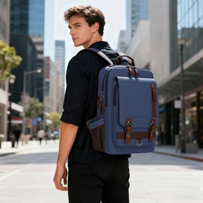 Lanola Water-resistant Canvas Backpack with Anti-Theft Pocket, Daypacks Fits 15.6 Inch Laptop for Men Perfect for Work, Travel, Daily Use(Dark Blue) - color: Dark Blue