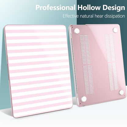 for MacBook Air 13 Inch (13.6 Inch) Case, M5/M4/M3/M2 Chip 2026 2025 2024 2023 2022, Hard Plastic Printed Cover with Screen Protector & Keyboard Cover & Dust Plugs, Pink & White Stripes - color: Pink & White Stripes