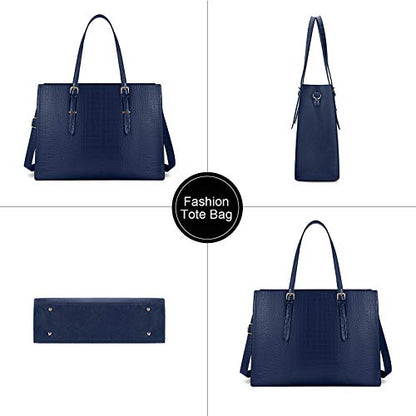 Laptop Bag for Women 15.6 Inch Crocodile Leather Tote Bag Water-resistant Work Briefcase Business Computer Shoulder Bag for Travel Teacher Nurse Professional Handbag - color: Blue