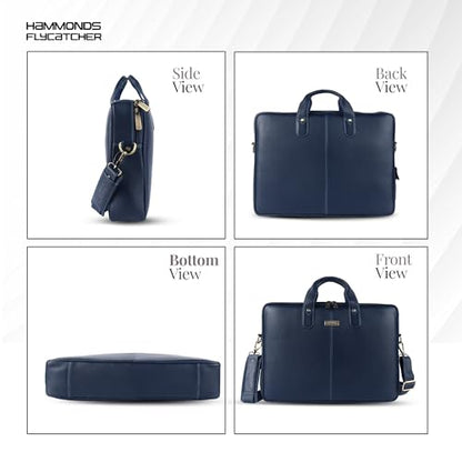 HAMMONDS FLYCATCHER Genuine Leather Laptop Bag for Men, Padded 15.6" Laptop Sleeve, Leather Messenger Bag for Men Briefcases - color: Blue