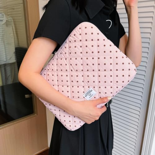 Cute Bow Puffy Laptop Sleeve 13-15 Inch Cute Quilted Laptop Protective Case Padded Bow Computer Sleeve for MacBook (Polka dots Pink, 13inch) - color: polka dots pink, size: 13inch