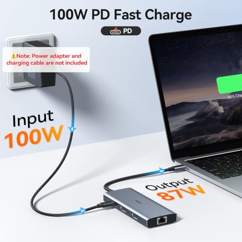 Laptop Docking Station 3 Monitor Triple 4K Display,USB C Hub with 2 HDMI 8K | USB C Docking Station Dual Monitor with 8K USB C Port,10Gbps USB 3.1*3, 100W PD, Ethernet, USB C Adapter for Hp/Dell Laptop