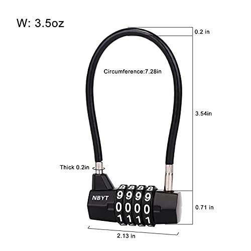 Steel Cable Rope 4-Digit Combination Padlock, Cabinet Door Handle, 3/16 inch Diameter, 7 inch Length, Suitable for Locking, File Storage, Wardrobes, Small Sheds, Pet Doors - Black - size: 7" Cable - Span 3.5" (3/16" Diameter) - 2 Pack