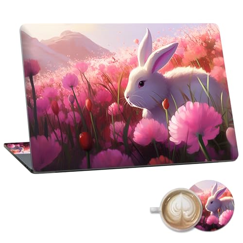 Laptop Skin Sticker Decal 15.6 Inch,12 13 13.3 14 15 15.6 in Laptop Netbook Skins for Notebook,Art Decal Removable Waterproof Scratch Resistant,Universal Vinyl Cover,Bunny Pink Flower - color: Bunny Pink Flower