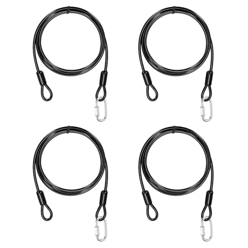 PATIKIL Security Cable Lock (3/16" Dia 4.9ft, Black)(4 Set) Vinyl Coated 304 Stainless Steel Double Loop Flexible Wire Rope Safety Cable with Quick Links Locking Connectors - color: Black, size: 4.9ft x 3/16"
