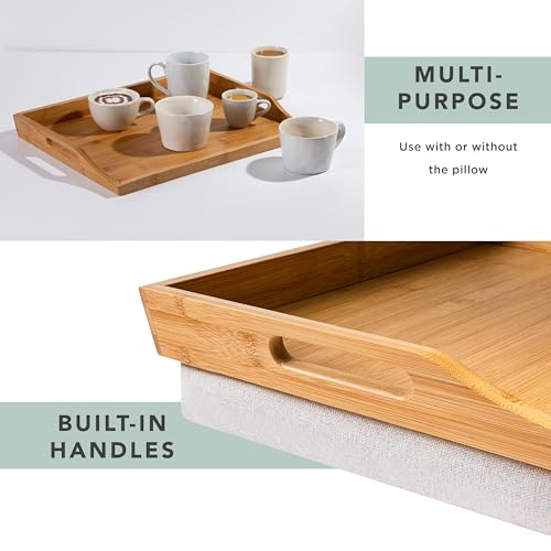 ROSSIE Home Wood Lap Tray – Natural Bamboo, 2-Pack with Storage Basket - color: Natural Bamboo, size: 2-Pack with Basket