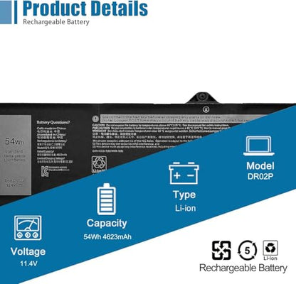 DR02P R73TC Laptop Battery Replacement for Dell Latitude 5440 5450 5540 5550 Precision 3480 3490 3580 3590 Series RXF9T 02X1V9 WYJ45 2X1V9 11.4V 54Wh - size: 10.37*3.38*0.18 inch DR02P
