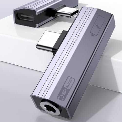 2 Pack USB C to 3.5mm Audio Adapter 2-in-1 HiFi DAC 100W PD Fast Charging Headphone Jack Widely Compatible for iPhone 15/15 Pro, iPad Pro, Samsung Galaxy, Gaming, Car Aux Gray