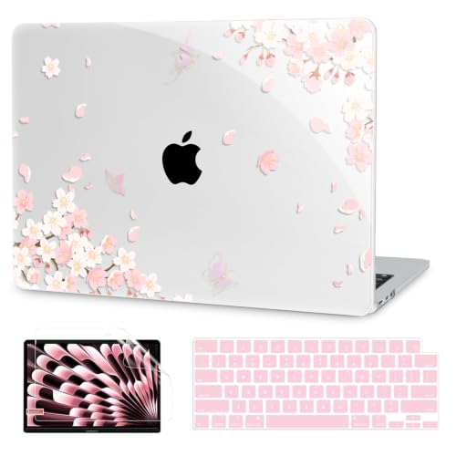 G JGOO Compatible with MacBook Air 13 inch Case 2026 2025-2022 M5 A3449 M4 A3240 M3 A3113 M2 A2681, Plastic Hard Shell for MacBook Air 13.6 inch Case +Keyboard Cover + Screen Protector, Cherry Blossom - color: Cherry Blossom