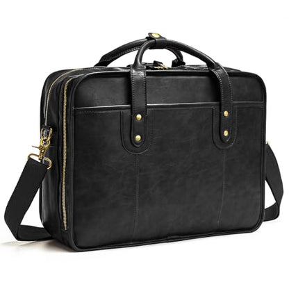 Leather Briefcases for Men 15.6 Inch Business Computer Bag Laptop Bag for Men Water Resistance Travel Messenger Bag | Leather - color: Black