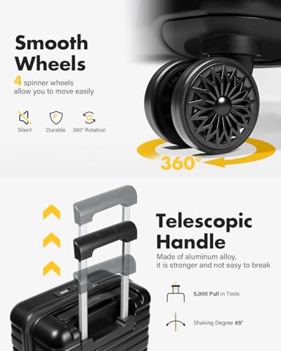 Lekesky 20 Inch Carry On Luggage 22x14x9 Airline Approved, Black | Durable ABS, Small Underseat Carry-on Luggage with TSA Lock Spinner Wheels, Personal Item Luggage Removable Wheels for Travel - color: B-Black, size: 20 Inch