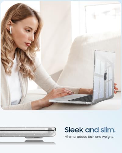 Fintie Case for MacBook Air 13 inch A3449/A3240/A3113/A2681 2022-2026 | M2/M3/M4/M5, Snap On Hard Shell, Full Port Access, Easy On/Off, Lightweight, Glittering Clear - color: Glittering Orange