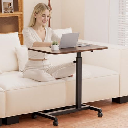 GTPLAYER Small Standing Desk, 24 Inches Foldable Mobile Rolling Laptop PC Table with Lockable Casters, Adjustable Height Overbed Bedside Table Computer Workstation for Home Office, Walnut-Foldable - color: Walnut-foldable