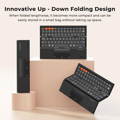 MEETION Foldable Bluetooth Keyboard with Touchpad for iPad PC | Tri-fold Wireless Keyboard, Rechargeable and Compact, Supports iOS Android Windows Devices, Portable for Travel and Work
