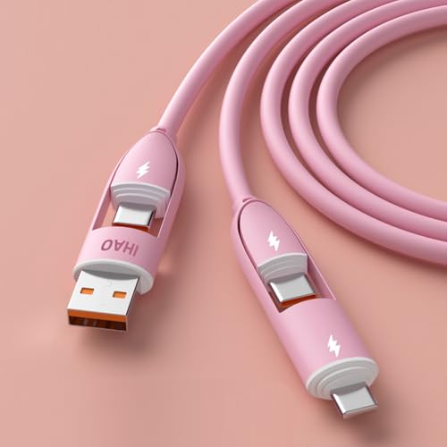 IHAO Multi Connectors Charger Cable USB A/Type C to USB Type C PD Fast Charging Cord Flexible and Durable Liquid Silicon Rubber Soft Cable Durable & Tangle-Free Design for All Devices-4IN1 Pink - color: 4in1 Silicone Rubber Pink