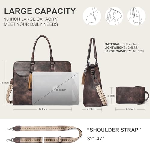 15.6 Inch Laptop Tote Bag with Clutch Purse for Women | Water-Resistant Vegan Leather Computer Briefcase with Satchel Purse,Professional Business Tote,Casual Handbag,Work Office - color: Two-toned Coffee