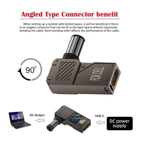 USB C to DC Adapter,USB C Female to DC 7.4x5.0mm DE Barrel Jack Plug PD 100W Laptop Fast Charging Adapter with Wattage Display - style: 7.4x5.0mm for DE