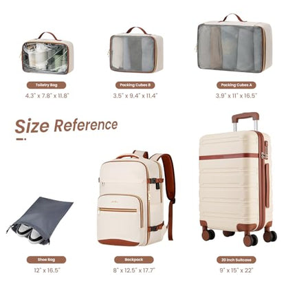 YAMTION Luggage Sets 6 Piece,Hardside 20In Suitcase with Spinner Wheels,TSA Lock,Carry On Suitcase Travel Essentials for Personal Items - color: A-Beige