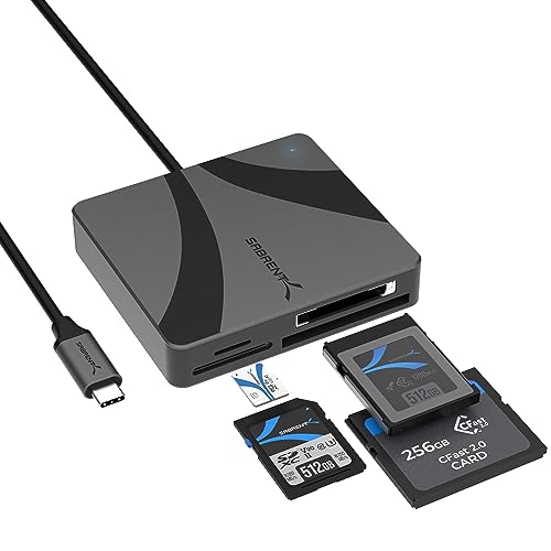 SABRENT USB-C Multi-Card Reader, CFexpress B, CFast 2.0, SD (CR-C4PM) | Reads CFexpress Type B, CFast 2.0, microSD & SD cards; USB-C; for photo & video - size: 4-in-1 Multi-Card Reader