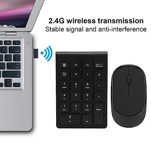 LICAEVEY Wireless Number Pad and Mouse Combo, Portable Ultra Slim 2.4G 22-Key USB Wireless Numeric Keypad and Mouse Set for Notebook
