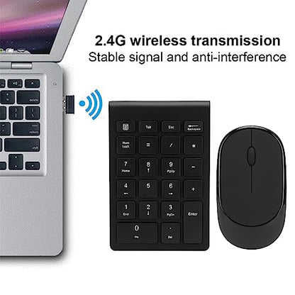 LICAEVEY Wireless Number Pad and Mouse Combo, Portable Ultra Slim 2.4G 22-Key USB Wireless Numeric Keypad and Mouse Set for Notebook