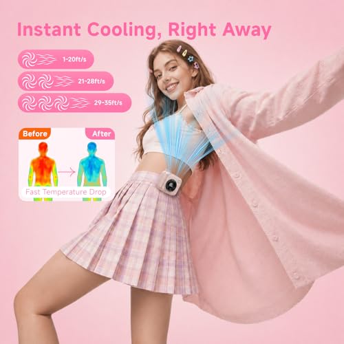 Portable Waist Fan, Rechargeable Wearable Fan w/ LED Display, 3 Speeds, 3000mAh Battery, 10H Runtime, Mini Turbo Airflow, Clip on Belt/Shirt/Hat,Travel Essentials Gift for Women,Makeup,Concert -2 PACK - color: Pink-2 Pack