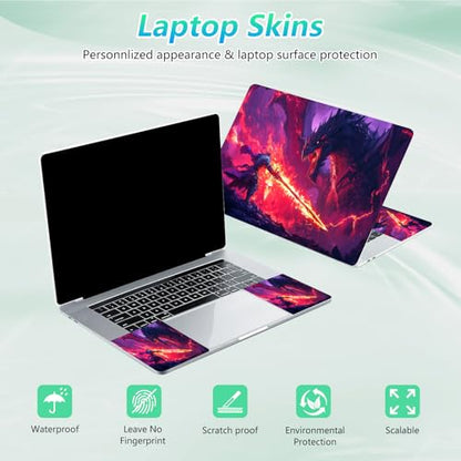 Laptop Skin Sticker Decal 12"-15.6" Universal Laptop/Notebook/Netbook Vinyl - Waterproof Scratch Resistant,Fits HP Dell Lenovo MacBook,2 Free Wrist Pads,Easy Apply & Remove,Fire Dragon Sword - color: Fire Dragon Sword