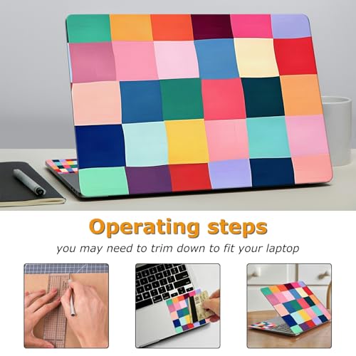 Universal Laptop Skin Sticker with 2 Wrist Pad Decals, 3-Piece Removable Vinyl Laptop Cover, Colorful Checkered Waterproof Anti-Scratch, Easy-Trim Fit for 13.3" 14" 15.6" Laptops - color: Colorful Checkered