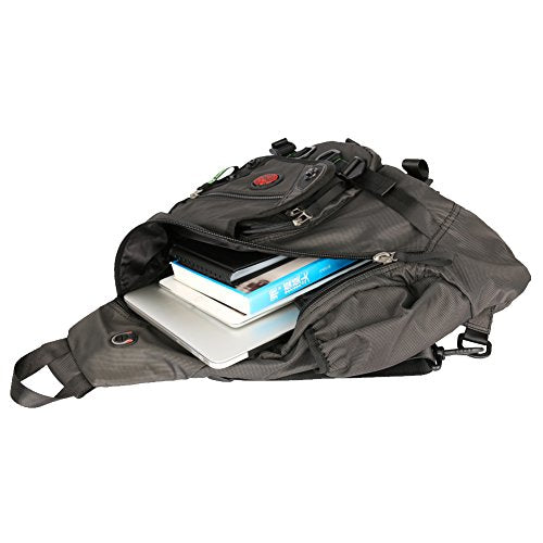 Large Sling Bag Laptop Backpack Cross Body Messenger Bag Shoulder Travel Rucksack (A-Black) - color: A-black