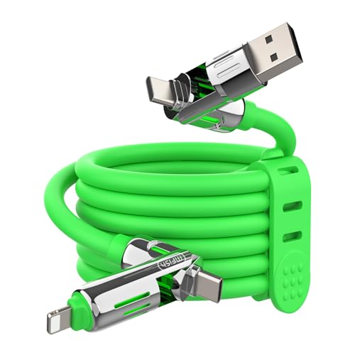 MFish 240W 4-in-1 Charging Cable with Carrying Case, 6.6FT Fast Charger USB-A & USB-C to USB-C/Lightning, for iPhone 17/16/15/14, MacBook, iPad, Samsung S25/S24 (Green, 6.6Ft) - color: Green, size: 6.6Ft