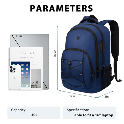 Goloni Travel Backpack, 17 Inch Laptop Backpack for Men Women, Business Backpack with Luggage Strap,Blue - color: Blue