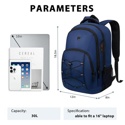 Goloni Travel Backpack, 17 Inch Laptop Backpack for Men Women, Business Backpack with Luggage Strap,Blue - color: Blue