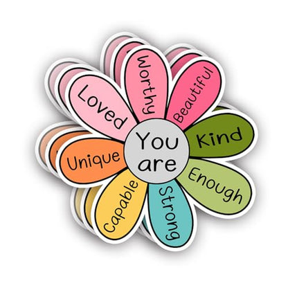 (3Pcs) You are Kind Enough Worthy Loved Strong Enough Sticker Inspirational Vinyl Decals for Tumbler Laptop Water Bottles Books Phone - Size 3x3 Inches