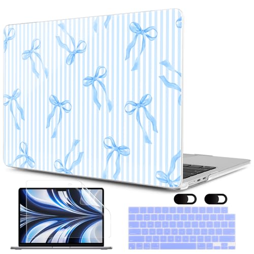 MEEgoodo Case for MacBook Pro 16 inch 2026 2024 2023 2021,Laptop Shell Compatible with M5 M4 M3 M2 M1 Pro/Max Chip,Fit Model A3429/A3428/A3403/A3186/A2991/A2780/A2485,Blue Stripes&Bows - color: Blue Stripes&Bows