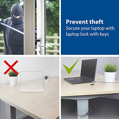 ACT Laptop Lock Security Cable 2m, Keyed Cable, Wedge Slot Notebook Lock, Swivel Lock Head, Laptop Lock Dell, Portable Anti-Theft Cable - AC9040 - style: Key