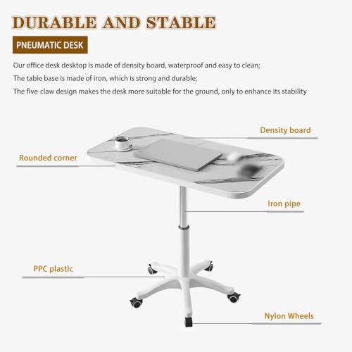 Height Adjustable Compact Laptop Desk, Pneumatic Sit Stand Table, Mobile Standing Desk with 5 Wheels, Portable Spacious Sofa Side Table, Easy to Install(D) - color: D