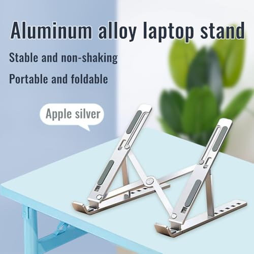 Desktop Laptop Stand, iPad Stand, Aluminum Alloy, Portable Foldable, 7 Level Adjustable, Ergonomic, Suitable for Laptops Up to 18 Inches, Easily Put it in Bag and use it Anywhere (1, Silver) - color: Silver