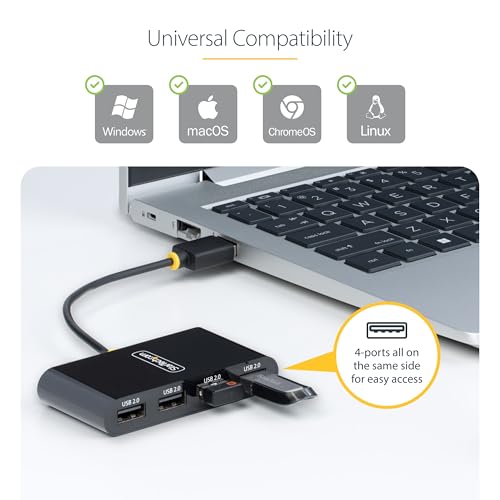 StarTech 4-Port USB 2.0 Hub with 6in/15cm Cable (ST4200MINI2-USB-HUB) | 480Mbps, USB Powered, Multi-port USB 2.0 splitter, Small travel mini hub, Portable, Hot-swap, Overcurrent protection