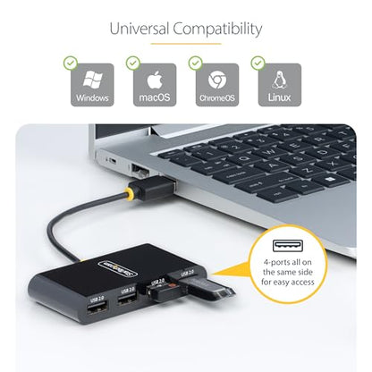 StarTech 4-Port USB 2.0 Hub with 6in/15cm Cable (ST4200MINI2-USB-HUB) | 480Mbps, USB Powered, Multi-port USB 2.0 splitter, Small travel mini hub, Portable, Hot-swap, Overcurrent protection