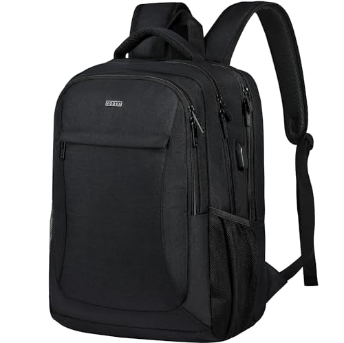 Voova Travel Laptop Backpack, Business Work Laptop Backpack for Women & Men with USB Charging Port, Waterproof Slim Durable College Computer Bag Fits 15.6 Inch Laptops and Notebook, Black - color: Black