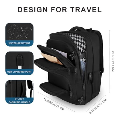 Travel Backpack for Women, 52L Carry On Backpack, Extra Large Expandable Travel Bag, 18.4 Inch TSA Flight Approved Luggage Business Daypack with USB, Teacher Traveling Rucksack, Black - color: Black