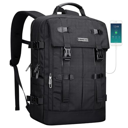 WITZMAN Travel Laptop Backpack for Men Fits 16 inch Laptop | Nylon Carry-on Airline Approved, USB Charging Port, 26L Capacity, For Vacation, Weekend, Overnight Trip, B716 Black - color: Black