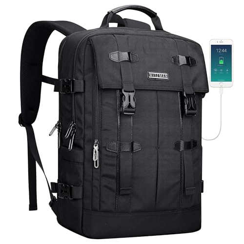 WITZMAN Travel Laptop Backpack for Men Fits 16 inch Laptop | Nylon Carry-on Airline Approved, USB Charging Port, 26L Capacity, For Vacation, Weekend, Overnight Trip, B716 Black - color: Black