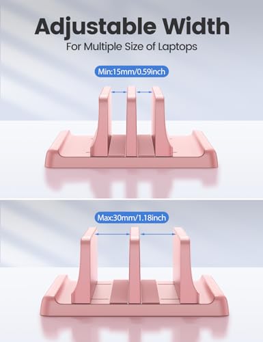 Vaydeer Vertical Laptop Stand for Desk, Dual Slots Plastic Laptop Holder with Space Saving 4-in-1 Design, Adjustable Laptop Stand Supports MacBook, Chromebook, Surface, Dell (Pink) - color: Pink
