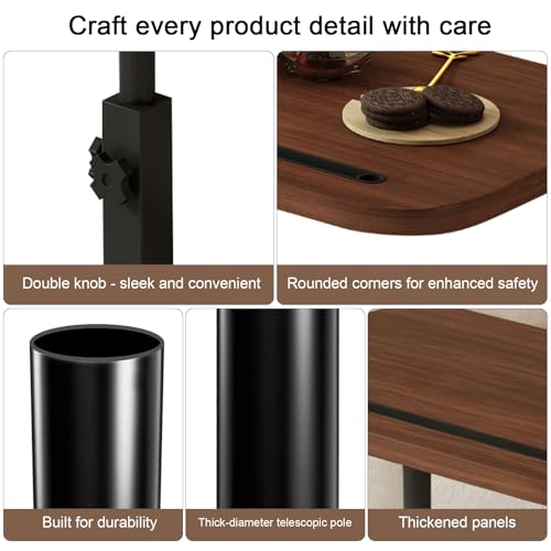 Adjustable Height TV Tray Table with Wheels, C Shaped End Side Table & Phone Tablet Slot, Swivel Snack Stand for Couch, Sofa, Bed,Living Room, Laptop Use in Small Spaces (Walnut) - color: Walnut