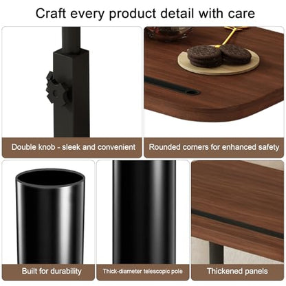 Adjustable Height TV Tray Table with Wheels, C Shaped End Side Table & Phone Tablet Slot, Swivel Snack Stand for Couch, Sofa, Bed,Living Room, Laptop Use in Small Spaces (Walnut) - color: Walnut