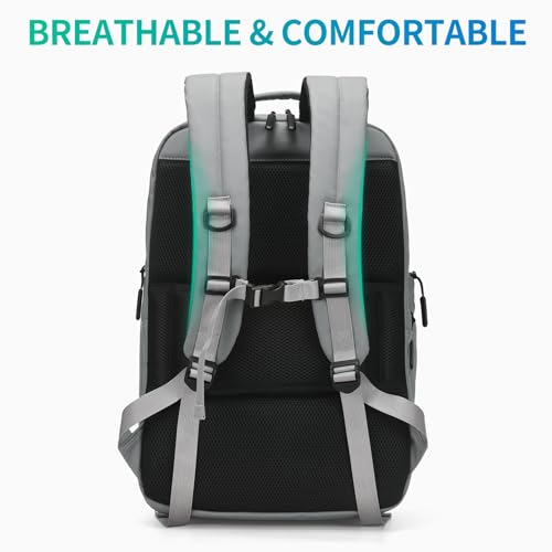 Expandable Business Backpack with 17" Laptop Compartment - Waterproof, Airline Approved, 33L-42L Capacity, for Work & Travel, Gray - color: Gray