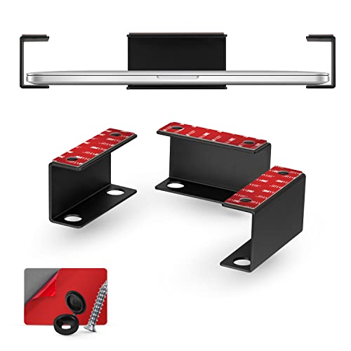 Under Desk Laptop Holder Mount For Desk, Adhesive & Screw In, Devices upto 1.5" Thick like Macbooks, Surface, Keyboard, Routers, Modems, Cable Box, Network Switch & More (Metal Black) By Brainwavz - color: Metal 1.5" Device Mount